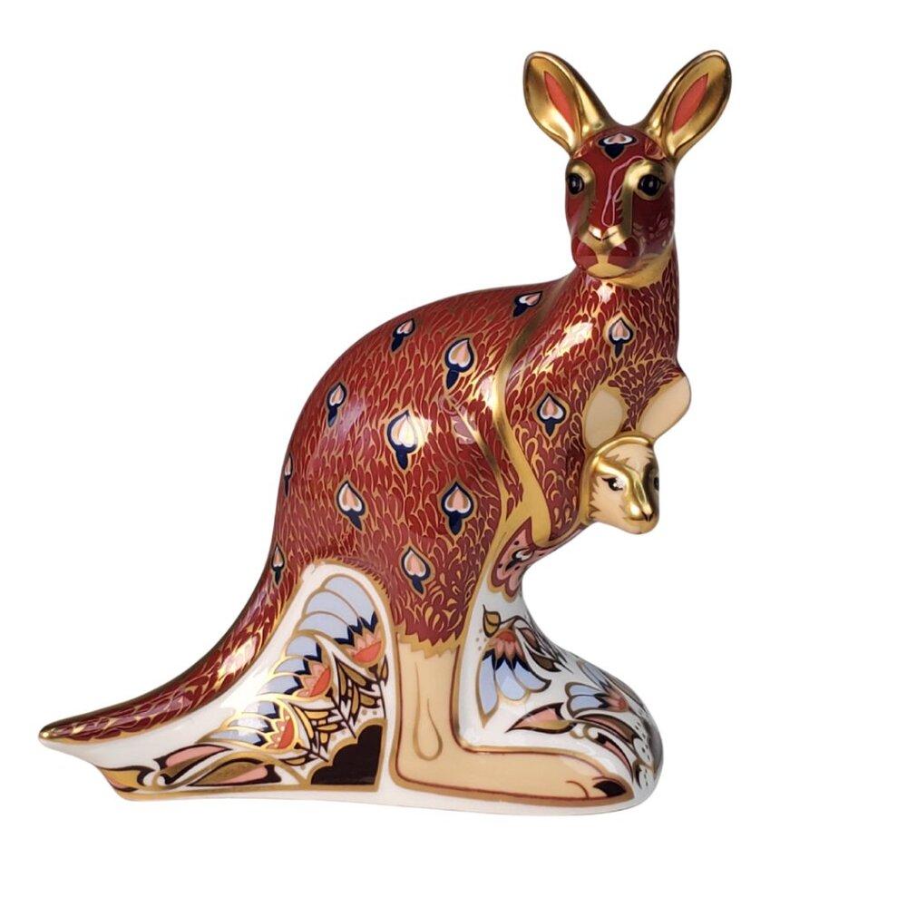 Royal Crown Derby Kangaroo with Joey Paperweight Figurine